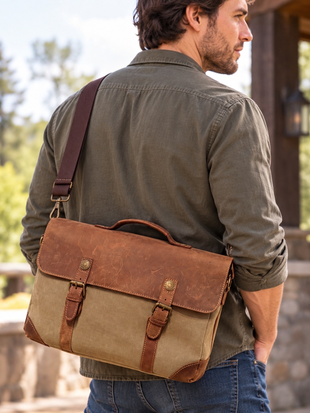 New Big Sky Carvers Leather and Canvas Messenger Bag Big Shot